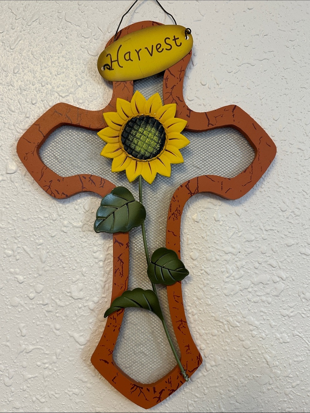 Harvest Sunflower Cross Wall Decor - Yellow & Brown